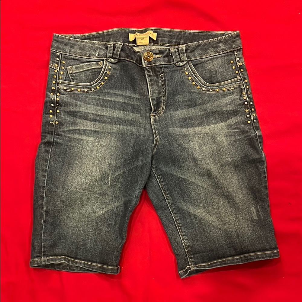 Democracy Women's Dark Wash Denim Bermuda Shorts with Stud Accents